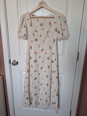 Jo West Darcie Strawberry Midi Dress Small White/Pink